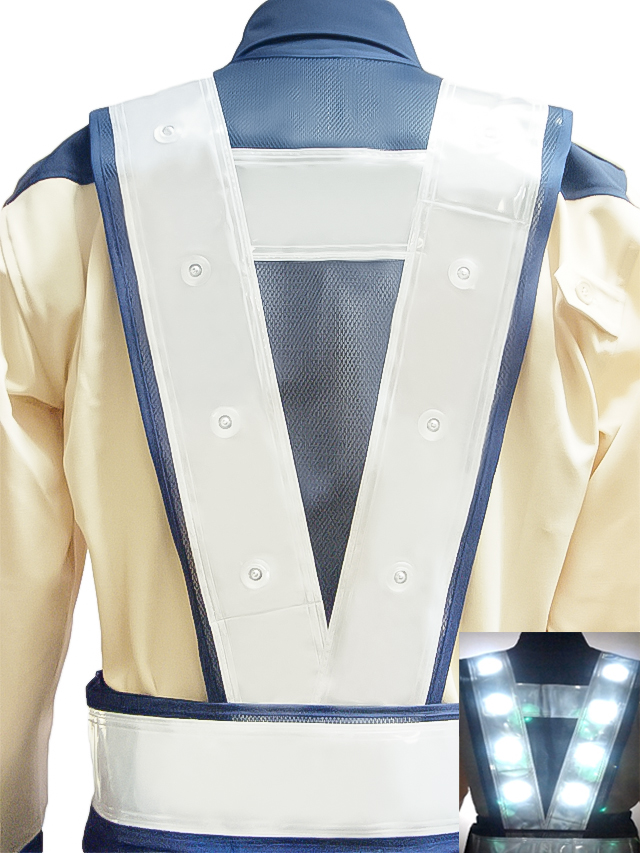 白色LEDベスト（紺メッシュ&times;白テープ）背面
